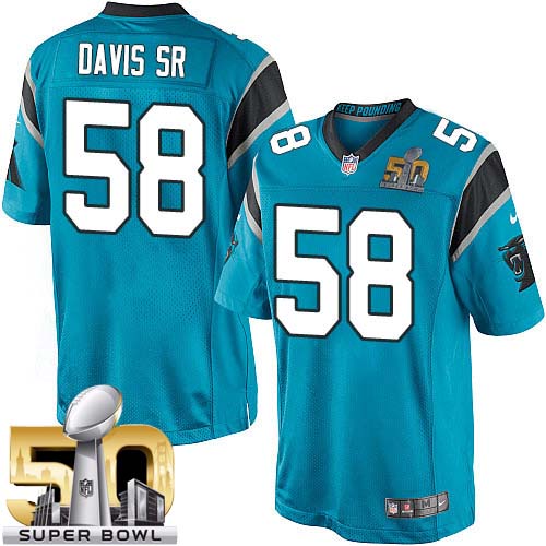 Men's Limited Thomas Davis Super Bowl L Nike Jersey Blue Alternate - #58 NFL Carolina Panthers